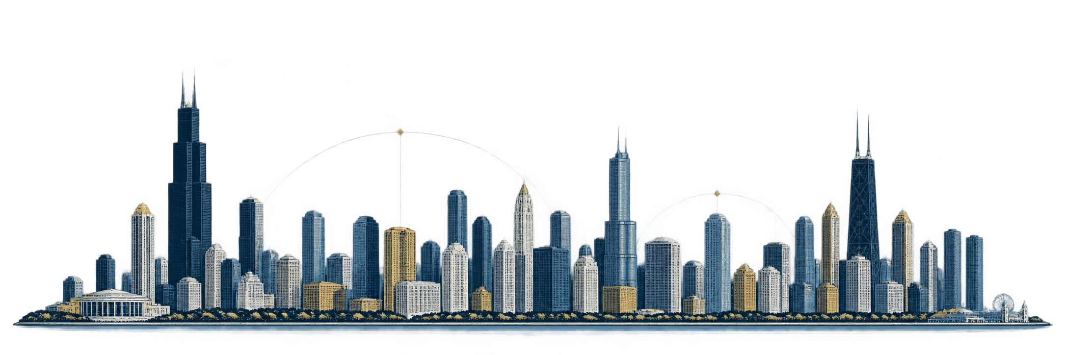 Architectural illustration of the Chicago skyline